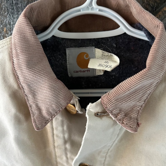 Men's Carhartt Lined Jean Jacket with Corduroy Collar Cream - Picture 3 of 8
